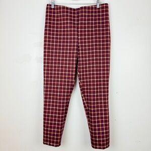Ann Taylor Petite Plaid Pants LP Burgundy Checkered Slim Ankle
